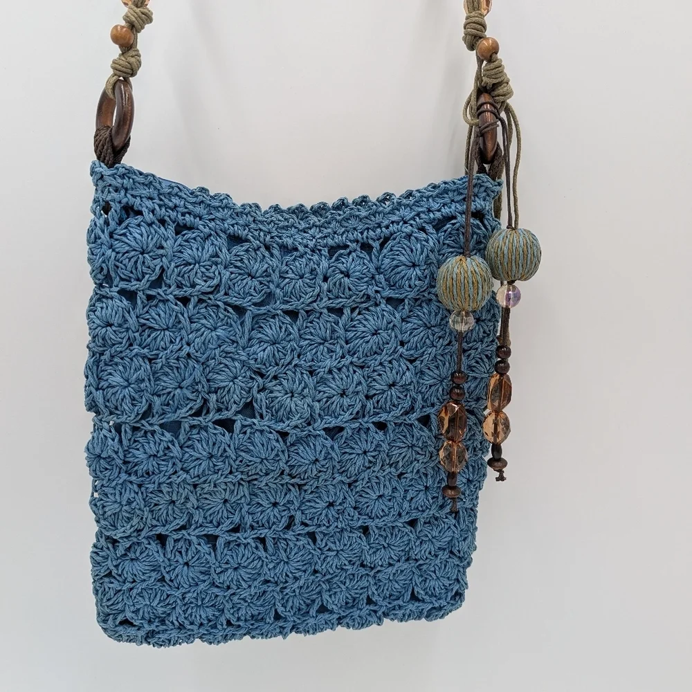 Capelli Straworld Crochet Crossbody Bag Boho Woven Paper Tassels Festival Beaded
